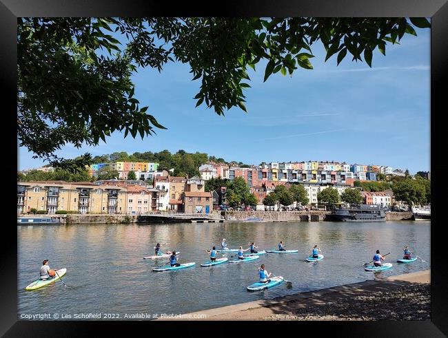 Paddle boards in Bristol harbour  Framed Print by Les Schofield