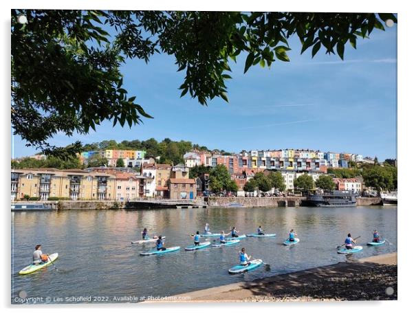 Paddle boards in Bristol harbour  Acrylic by Les Schofield