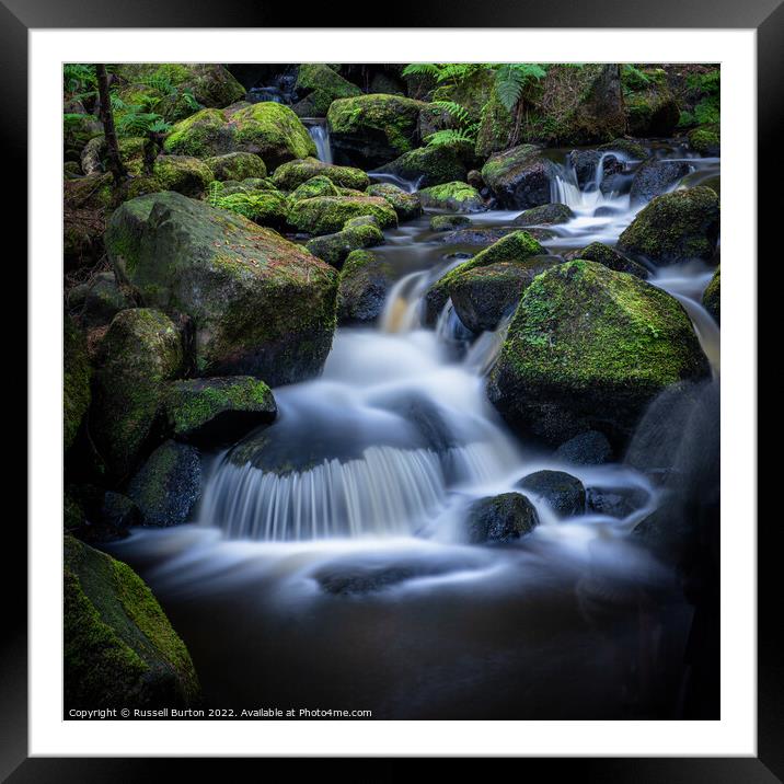 Wyming Brook cascades Framed Mounted Print by Russell Burton