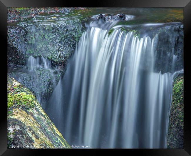 Wyming Brook waterfall Framed Print by Russell Burton