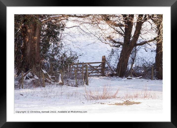 Gate at the Bottom of Snow Covered Fields Framed Mounted Print by Christine Kerioak