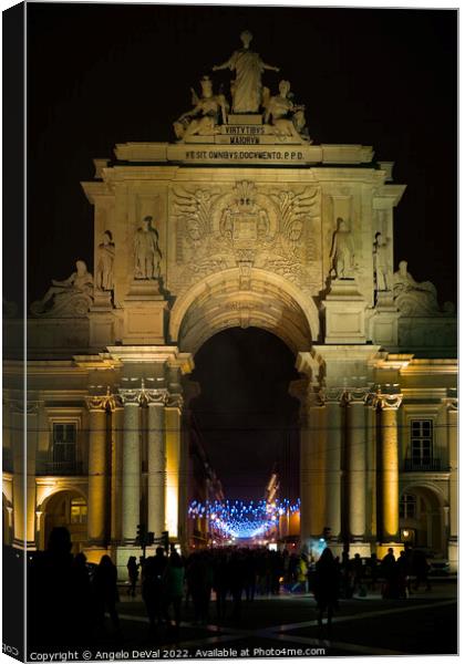 The Rua Augusta Arch at Night in Lisbon Canvas Print by Angelo DeVal