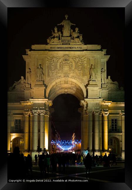The Rua Augusta Arch at Night in Lisbon Framed Print by Angelo DeVal