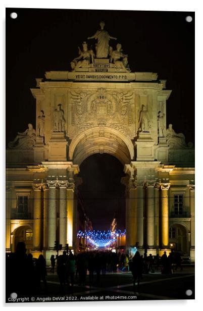 The Rua Augusta Arch at Night in Lisbon Acrylic by Angelo DeVal