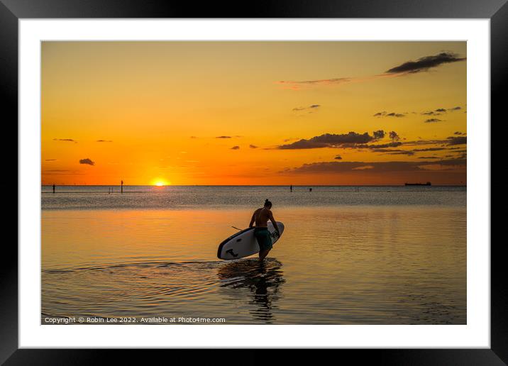 Paddleboarder at sunset  Framed Mounted Print by Robin Lee