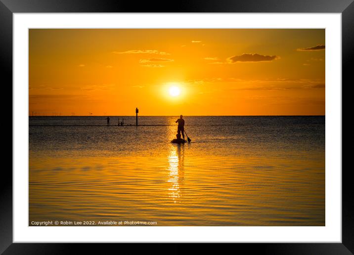 Paddleboarder at sunset Framed Mounted Print by Robin Lee