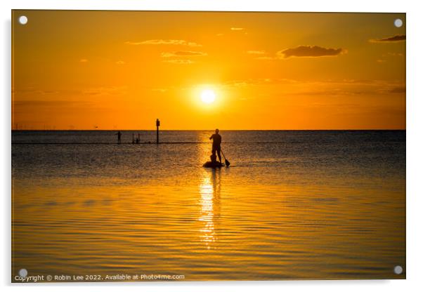 Paddleboarder at sunset Acrylic by Robin Lee