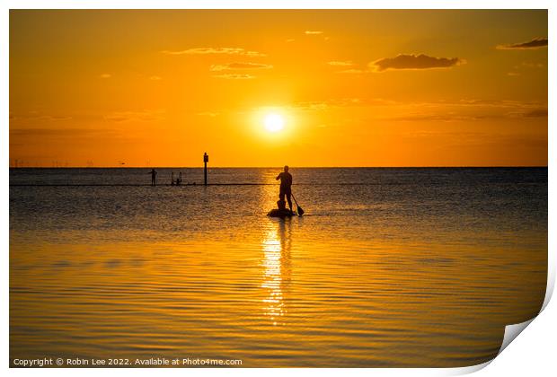 Paddleboarder at sunset Print by Robin Lee