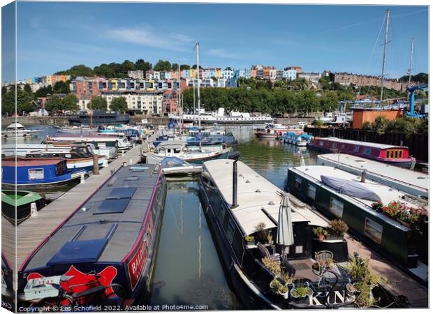 Barges in Bristol  Canvas Print by Les Schofield