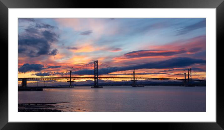 Forth Bridges At Sunset. Framed Mounted Print by Tommy Dickson