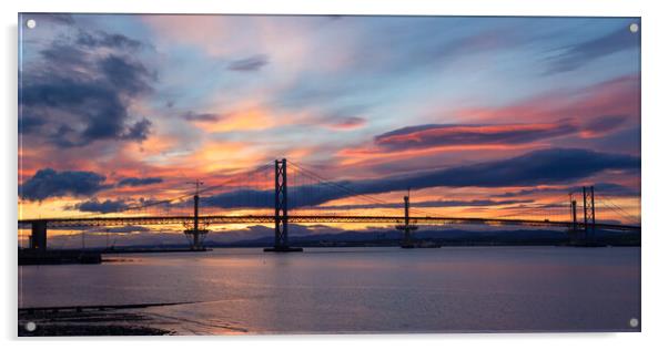 Forth Bridges At Sunset. Acrylic by Tommy Dickson