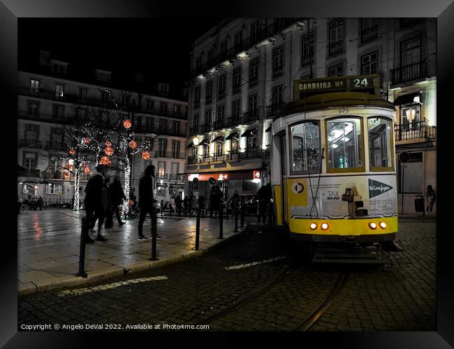 Electrico at night in Lisbon Framed Print by Angelo DeVal