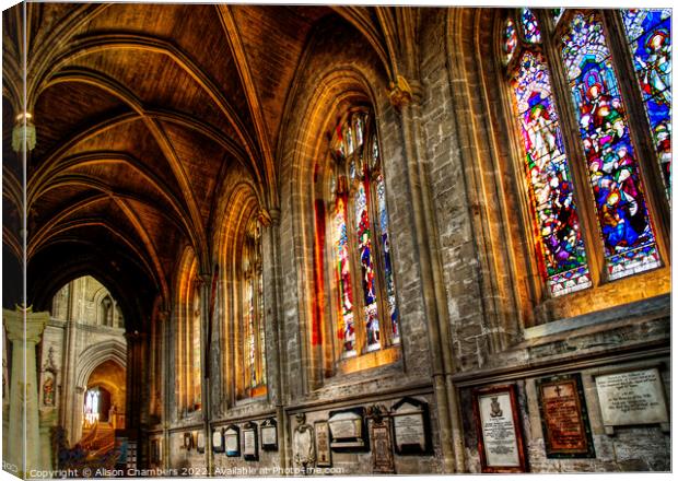 Ripon Cathedral Southwest Aisle Canvas Print by Alison Chambers