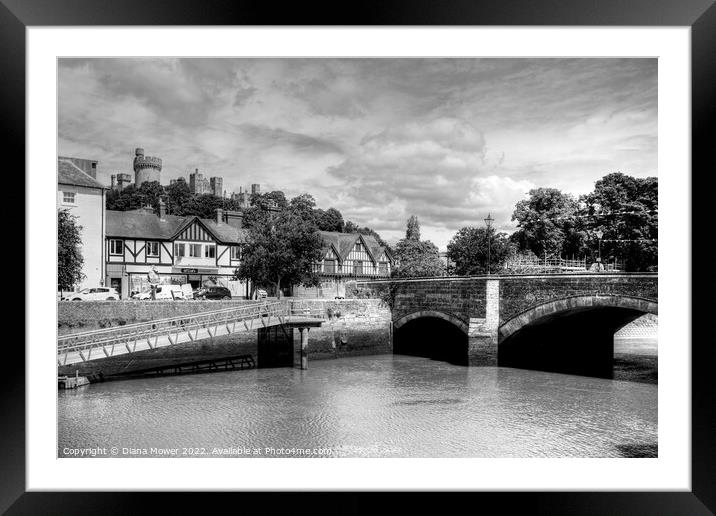  Arundel,bridge and castle monochrome Framed Mounted Print by Diana Mower