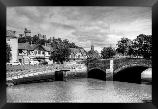  Arundel,bridge and castle monochrome Framed Print by Diana Mower