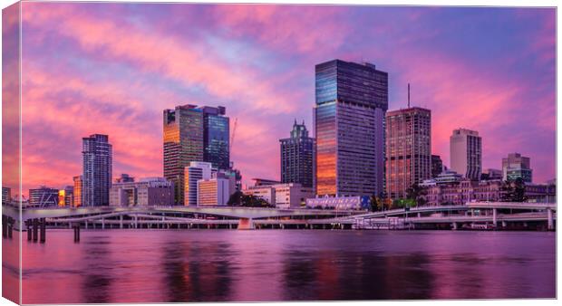 Brisbane City Skyline at Sunset Canvas Print by John Frid