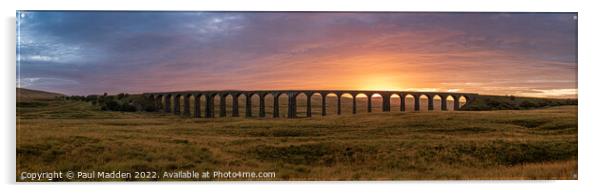 Ribblehead viaduct sunrise panorama Acrylic by Paul Madden