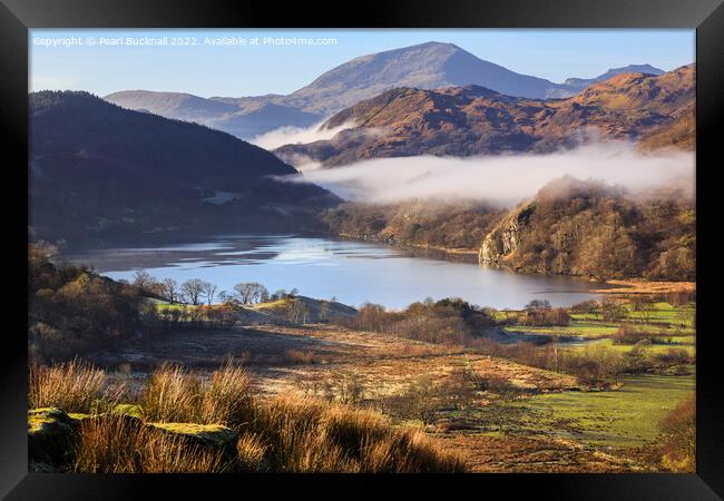 Llyn Gwynant Lake in Nant Gwynant Valley Snowdonia Framed Print by Pearl Bucknall