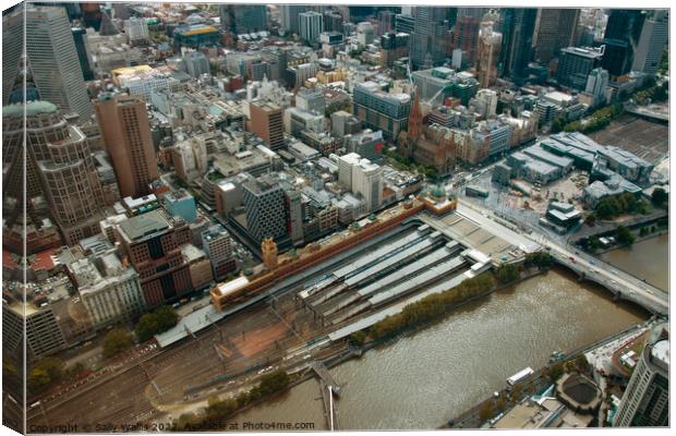 Aerial View of Melbourne Station, Australia Canvas Print by Sally Wallis