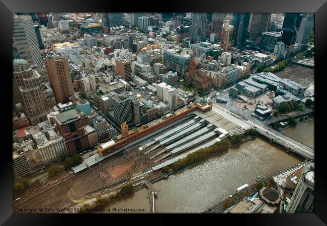Aerial View of Melbourne Station, Australia Framed Print by Sally Wallis