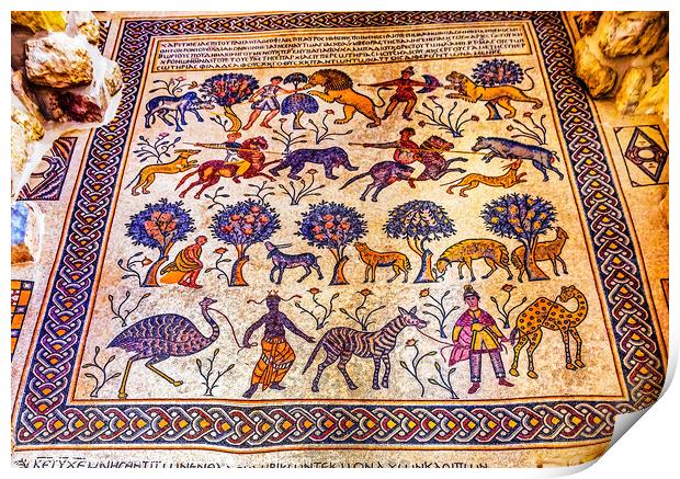 Ancient 6th Century Mosaic Memorial Church Mount Nebo Jordan Print by William Perry