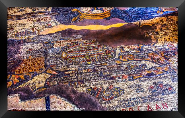 Ancient Map Jerusalem Mosaic Saint George Church Madaba Jordan Framed Print by William Perry
