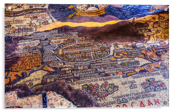 Ancient Map Jerusalem Mosaic Saint George Church Madaba Jordan Acrylic by William Perry
