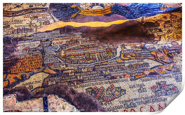 Ancient Map Jerusalem Mosaic Saint George Church Madaba Jordan Print by William Perry