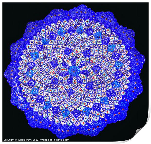 Ancient Arab Islamic Designs Blue Pottery Madaba Jordan Print by William Perry