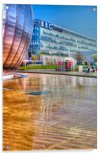 Imax Pool & BBC Building Acrylic by Valerie Paterson