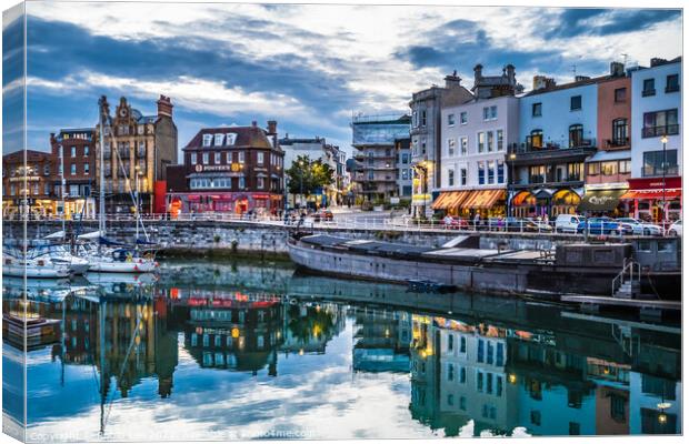 Ramsgate Royal Harbour reflections at dusk Canvas Print by Robin Lee
