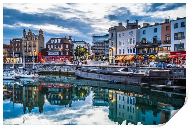 Ramsgate Royal Harbour reflections at dusk Print by Robin Lee