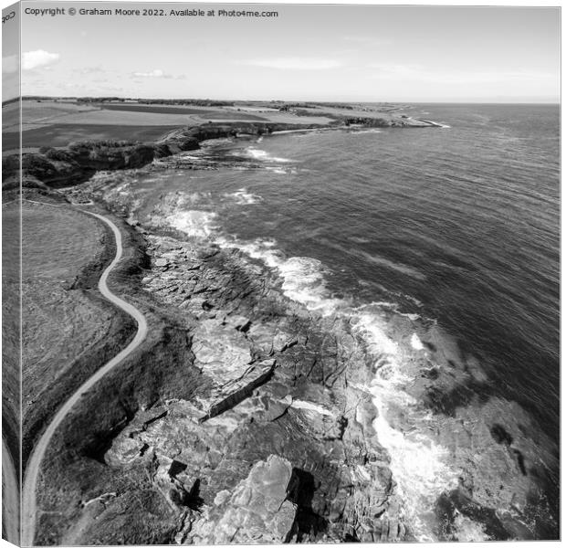 Cullernose Point from Rumbling Kern monochrome Canvas Print by Graham Moore