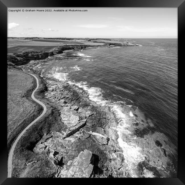 Cullernose Point from Rumbling Kern monochrome Framed Print by Graham Moore
