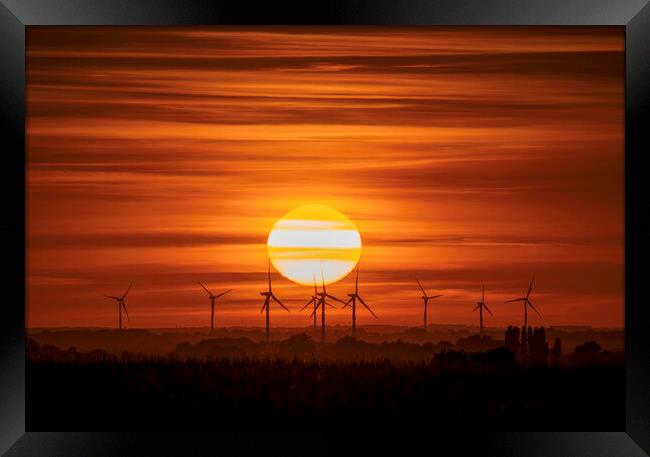 Sunset behind Tick Fen windfarm, Cambridgeshire, 7th August 2022 Framed Print by Andrew Sharpe