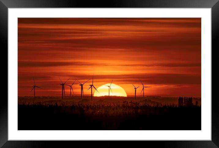 Sunset behind Tick Fen windfarm, Cambridgeshire, 7th August 2022 Framed Mounted Print by Andrew Sharpe