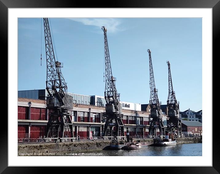 The cranes of Bristol docks Framed Mounted Print by Les Schofield