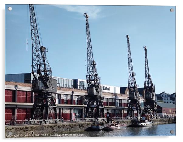 The cranes of Bristol docks Acrylic by Les Schofield