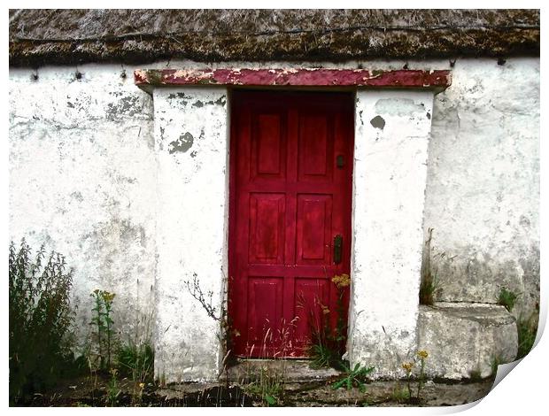 Red Cottage Door Print by Stephanie Moore