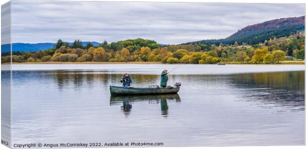 Trout fishing on Lake of Menteith Canvas Print by Angus McComiskey