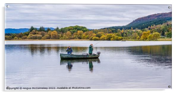 Trout fishing on Lake of Menteith Acrylic by Angus McComiskey