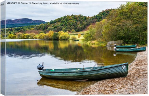 Beached boats on Lake of Menteith Canvas Print by Angus McComiskey