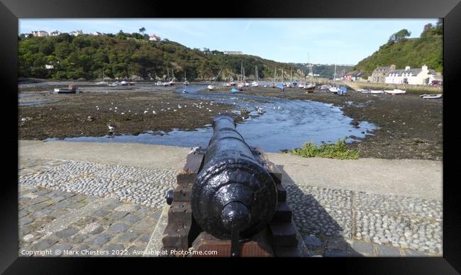 Fishguard Cannon and harbour Framed Print by Mark Chesters