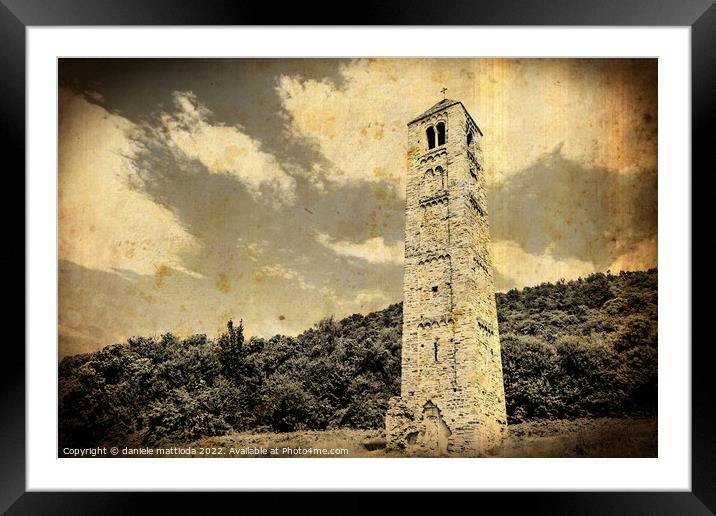 OLD PHOTO EFFECT  on medieval tower Framed Mounted Print by daniele mattioda