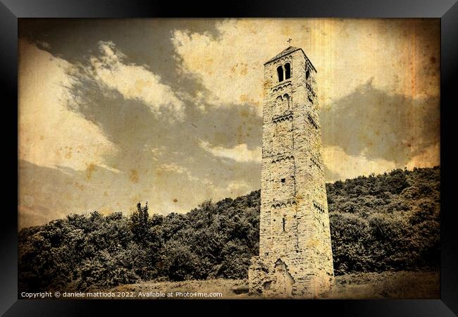 OLD PHOTO EFFECT  on medieval tower Framed Print by daniele mattioda