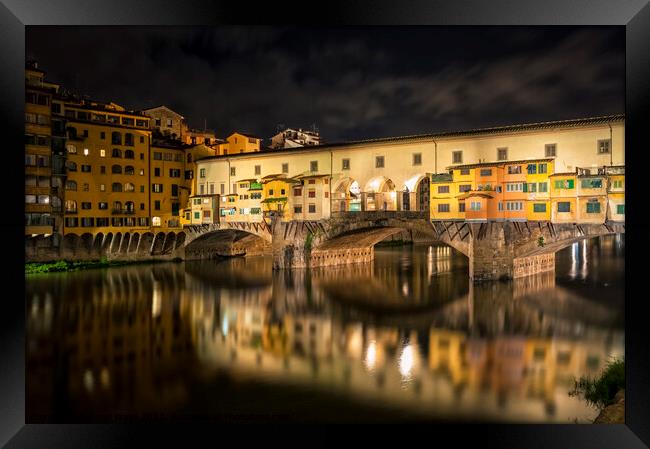 Ponte Vecchio in Florence at night Framed Print by Simo Wave