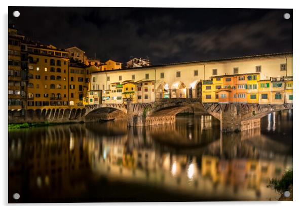 Ponte Vecchio in Florence at night Acrylic by Simo Wave