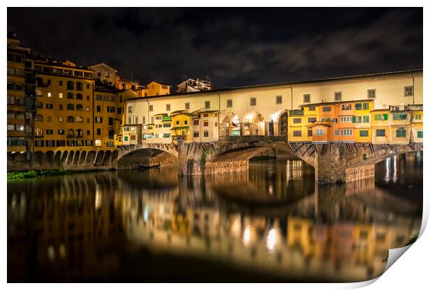 Ponte Vecchio in Florence at night Print by Simo Wave