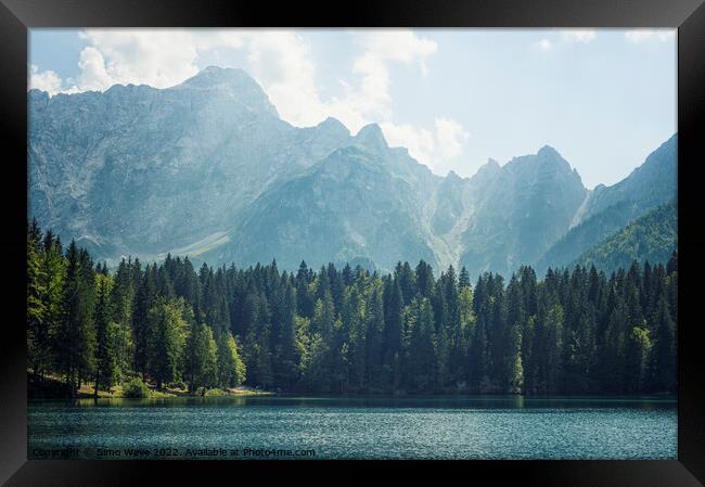 Coniferous and Alpine lake Framed Print by Simo Wave