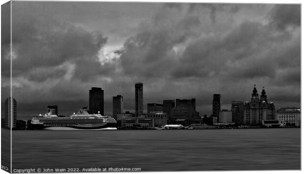 Liverpool Waterfront Skyline (Black and White) Canvas Print by John Wain